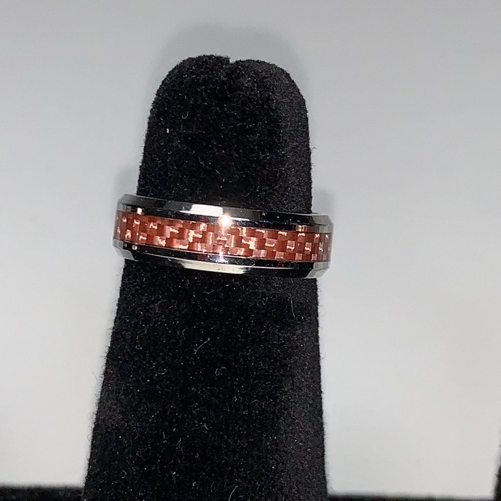Solid Titanium Pink Carbon Fiber Inlay Band Ring Size 5 31$